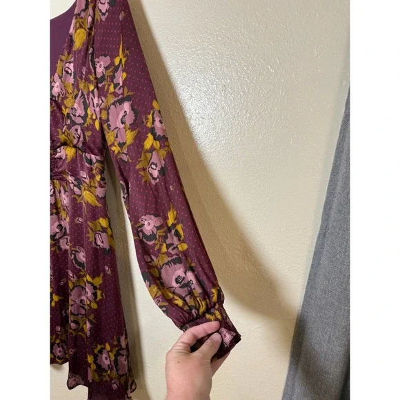 Not For Sale Free People Women Dress Purple S Morning Light Floral Mini Polka - Picture 6 of 11
